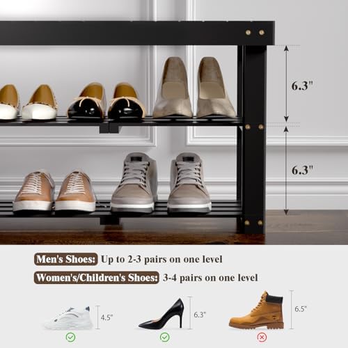 BAMBUROBA Bamboo Shoe Bench, 3-Tier Entryway Storage Rack,Black - Image 4