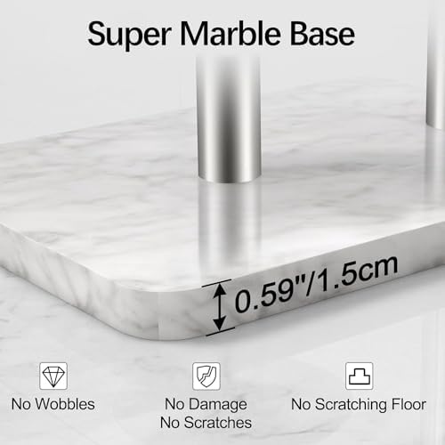FEILERN Toilet Paper Holder Stand for Bathroom Floor Standing Toilet Roll Dispenser Storages 4 Reserve Rolls, with Top Storage Shelf for Cell Phones, Wipe, Wallet and More(Marble Brush Nickel) - Image 6