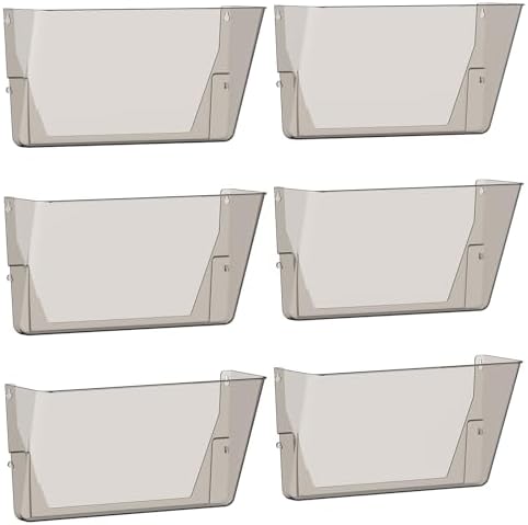 Gawerk Clear Acrylic Single Pocket, Plastic Hanging Wall Mount File Holder for Office Home (Gray, 6 Pack) by Gawerk