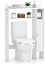 GIANTEX Over-The-Toilet Storage Cabinet, Bathroom Freestanding Space Saver with 1-Door Side Storage Cabinet & Paper Holder, Toilet Rack Organizer Stand for Bathroom Laundry (White) by Giantex