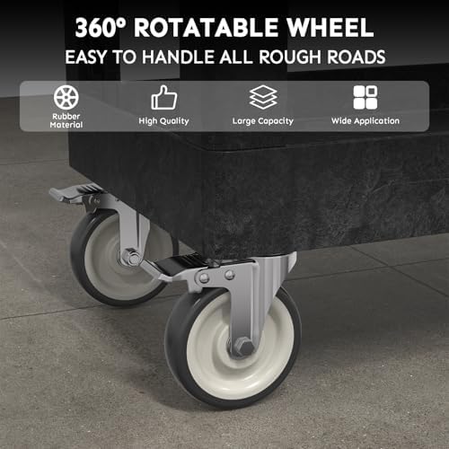 Plastic Utility Cart on Wheels, 34 x 17 Inch Rolling Service Cart-Black - Image 5
