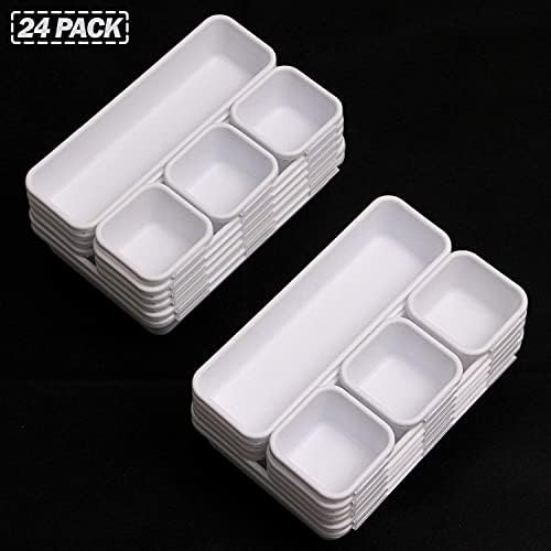 Set of 24 Interlocking Desk Drawer Organizer Tray Dividers Plastic Shallow Narrow Drawers Organizers Separators Storage Bins Container for Kitchen Bathroom Makeup Office Vanity Bedroom Dresser White - Image 7