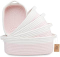 NaturalCozy 5-Piece Rectangle Storage Basket Set- Natural Cotton Rope Woven Baskets for Organizing! Small Basket for Montessori, Baby Nursery, Dog Toy Baskets, Cat Toy Box, Bathroom Organization Bin by NaturalCozy