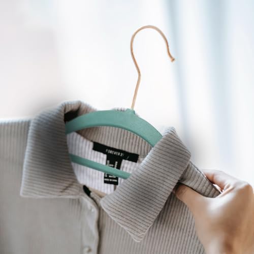 KEPLIN Velvet Hangers 30 Pack - Non-Slip Clothes Hangers with Tie Bar & 360° Hook - Durable & Sturdy, Space-Saving Wardrobe Organisers for Suits, Jackets & Clothes- Home Storage Solution (Mint Green) - Image 7