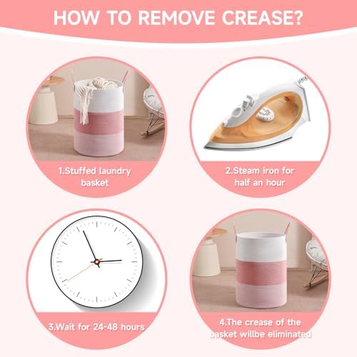 CLHMILY&Z 100L Laundry Basket Round Storage Rope Basket - 18.1x24 Inches - Pink Hamper in Bedreoom and Cute Storage Bin for Blankets, Toys, and Nursery Essentials - Image 7