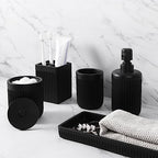 XLHOMO Resin Matte Black Bathroom Accessories Set 5 Pcs, Lotion Soap Dispenser, Toothbrush Holder, Bathroom Tumbler, Qtip Holder and Vanity Tray, Bathroom Countertop Organizer Set for Home Apartment by BetterbathroomwithXLHOME