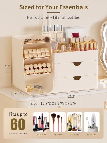 Booklov Small Makeup Organizer for Vanity Countertop, Cream - Image 2