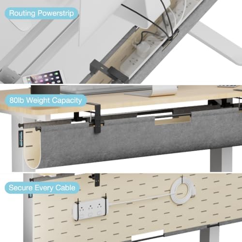 No Drill Under Desk Cable Management Tray,30" Felt Cord Organizer for Table - Image 4