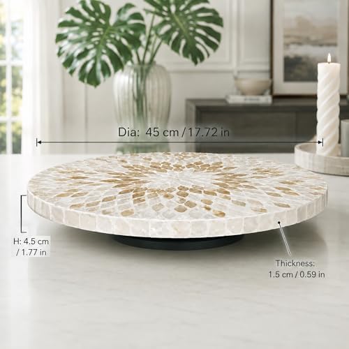 i-lan 18 Inch Mother of Pearl Lazy Susan Turntable, Large Decorative Round Rotating Tray for Dining Table, Kitchen Countertop, Cabinet, Island and Tabletop, Champagne Gold - Image 3