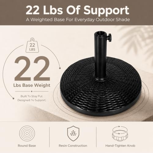 22 Lbs 17.72 Inch Round Umbrella Stand, Heavy Duty Weighted Base for Outdoor Market Parasols, Stable Holder for Patio Deck Lawn Garden Poolside, Black - Image 4