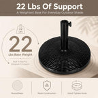 22 Lbs 17.72 Inch Round Umbrella Stand, Heavy Duty Weighted Base for Outdoor Market Parasols, Stable Holder for Patio Deck Lawn Garden Poolside, Black - Image 4