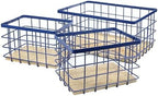 happimess Evvie 3-Piece Wire Metal Wood Nesting Baskets 15", Navy/Natural by Happimess