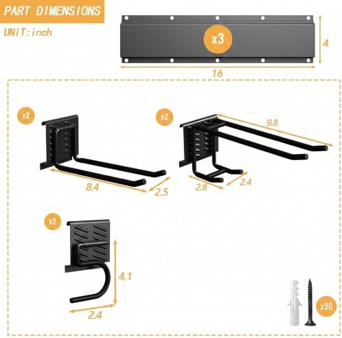 CBWLWJ Garage Tool Organizer Wall Mount, 48 inch Garage Wall Organizer, 400lbs Sturdy Garden Tool Organizer with 6 Adjustable Hooks, for Yard, Shed, Basement, Workshop(Black) - Image 4
