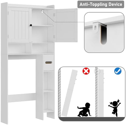 RRX Over The Toilet Storage Cabinet, Bathroom Above Organizer (Milky White) - Image 5