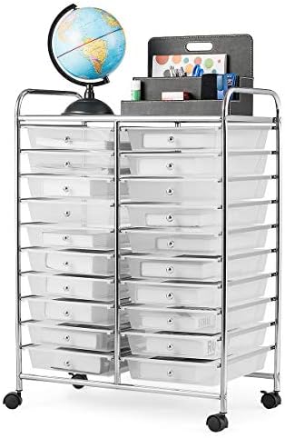 Giantex Storage Drawer Carts, 20-Drawer Organizer, Utility Cart on Wheels, Semi-Transparent Multipurpose Cart for Home Office School Supplies Tools Scrapbook Paper by Giantex