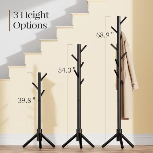 Pipishell Solid Wooden Coat Rack Freestanding with 8 Hooks, Black - Image 3