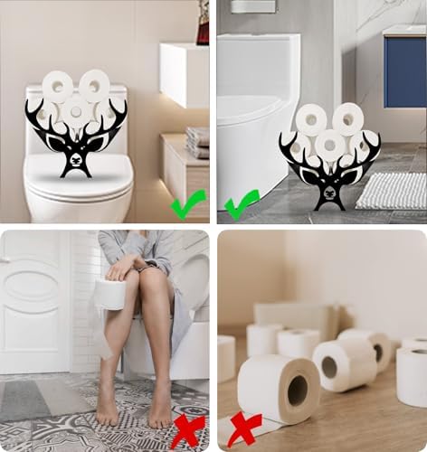 Antlers Toilet Tissue Holder,Animal Paper Holders,Decorative Metal Papers Holder,Funny Toilet Animal Storage for Bathrooms,Bathroom Paper Organizer for Extra 8 Rolls Free Standing Art Decor - Image 5