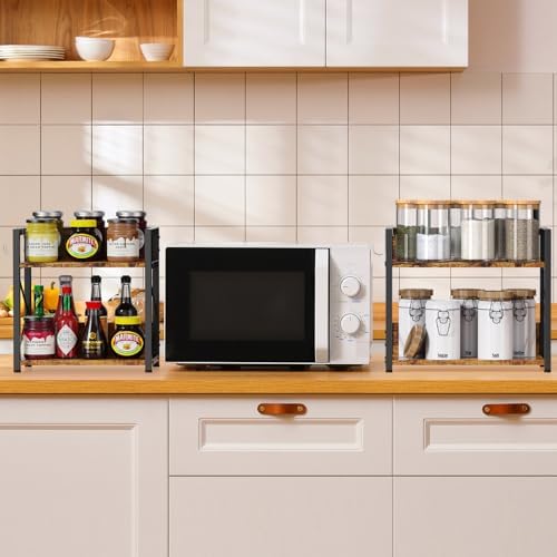 RUILALIFE Coffee-Bar-Station-Organizer Shelf for Countertop, 2 Tiers Kitchen Counter Shelf Riser, Wooden Spice Rack Organizer, Coffee Bar Accessories(Rustic Brown, Large) - Image 5
