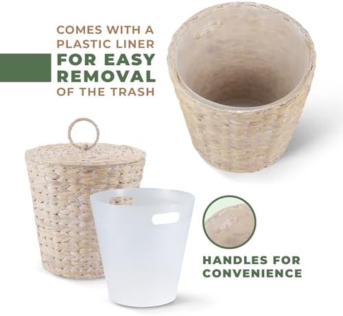 84ECO 3 Gallons White Wicker Trash Can with Lid and Liner - Image 4