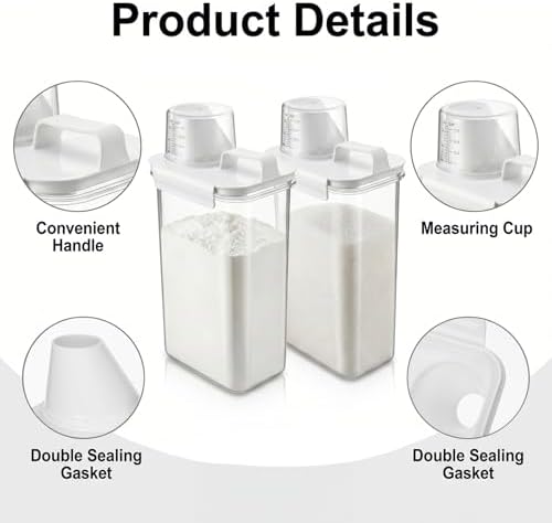 4 Pack 77.8 oz Laundry Detergent Dispenser, Large Capacity PET Plastic Liquid Laundry Soap Container with Handle & Measuring Cup Cap, Clear Heavy Duty Dispenser for Room Organization - Image 3