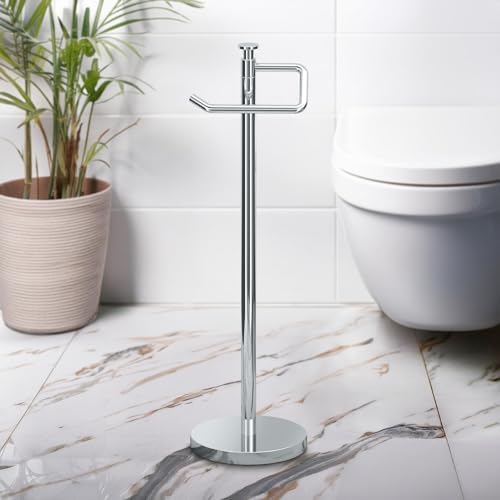 Gatco 1435C Freestanding Toilet Paper Holder, 23.68” H, Chrome | Toilet Tissue Roll Holder Stand With Weighted and Padded Base For Bathroom - Image 3