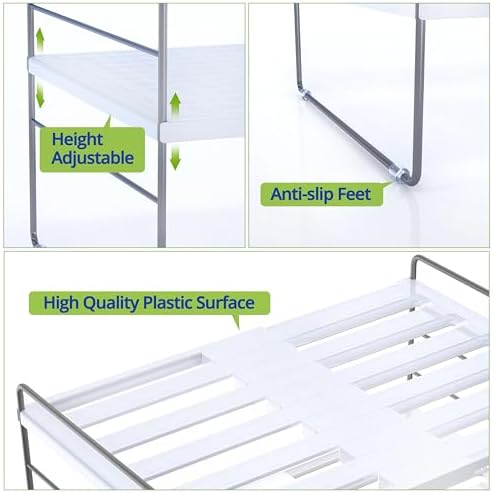 YAN & HIN 2 Pack Expandable Cabinet Organizer Shelf, 3-Tier Kitchen Cabinet Organizer for Tupperware & Food Container Storage, Adjustable Pantry Shelf Organizer for Bottles, Lids & Countertop - Image 6