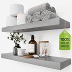 Solid Wood Floating Shelves for Wall 24 inch Grey, Wooden Bathroom Shelf by BAOBABWORKSHOP