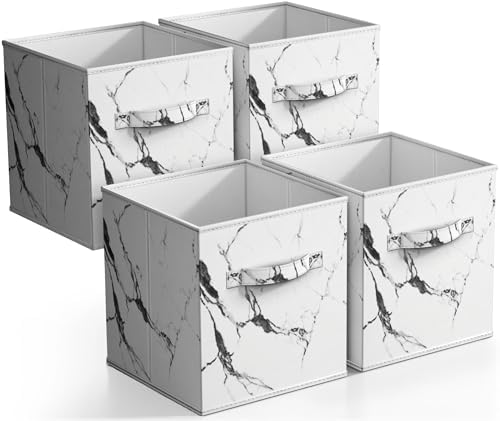 Sorbus 11 x 11 Storage Cubes, Foldable Fabric Bins (4 Pack, Marble White) by Sorbus