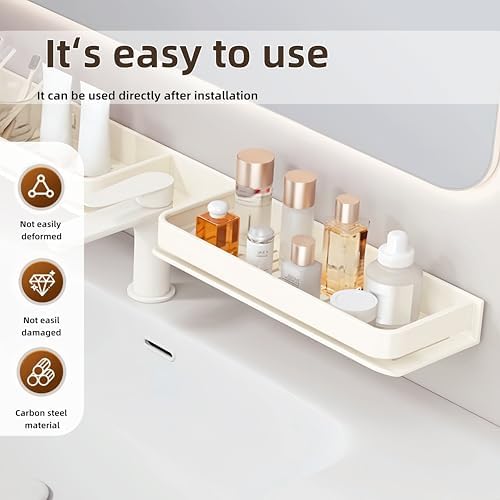 Over The Sink Bathroom Shelf Organizer, No-Drill Countertop Caddy for Toiletries & Skincare, Rust-Proof Carbon Steel & Aluminum, Fits Most Faucets (Cream, 19.68inch) - Image 3