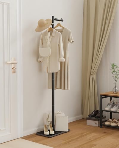 Freestanding Metal Coat Racks with Natural Rock Base,68.9in,Black - Image 6
