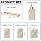 Bathroom Accessories Set Resin 6PCS, Square Toothbrush Holders Set Complete with Soap Dispenser, Vanity Tray, Tumbler, Cups and Cotton Swab Jars (Beige Diamond, Resin Bath 6 PCS) - Image 2