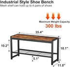 HOMEFORT Shoe Bench, Modern Industrial Shoe Storage Bench, Entryway Bench with Mesh Shelf and Sturdy Metal Frame, Metal Shoe Rack Bench for Hallway, Mudroom, Living Room, Rustic Brown - Image 3