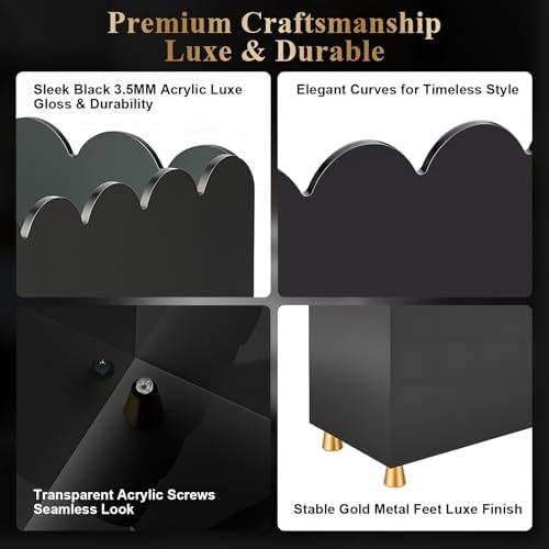 Acrylic Magazine Holder, Magazine Rack Floor,Sleek Black Stylish Organizer with Luxe Gold Metal Feet and Wave Edge Design Space Saving Storage for Books Newspapers Office Supplies,Home Office(Black) - Image 6