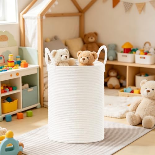 53L Tall Cotton Rope Laundry Basket with Handles, White - Image 6