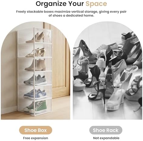 HealSmart 15-Pack Large Shoe Storage Boxes, Stackable Plastic Shoe Organizer with Lids, Large Shoe Rack & Storage Containers for Closet, Under Bed, Entryway, White - Image 4