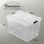 Lifetime Appliance Parts 4 PACK 97 Qt. Plastic Storage Bin Tote Organizing Container with Ultra Durable Lid & Secure Latching Buckles Stackable Extra Strength Clear w/Black Handle - Image 3