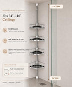 ALLZONE Two-Tone Corner Shower Caddy Tension Pole for Bath Shampoo Storage - Image 3