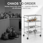Finnhomy 4 Tier Heavy Duty Commercial Grade Rolling Cart with Handle Bar, Metal Wire Utility Cart with Wheels, Service Trolley on Wheels, Shelf Size 18" D x 30" W, NSF Listed, Chrome - Image 5