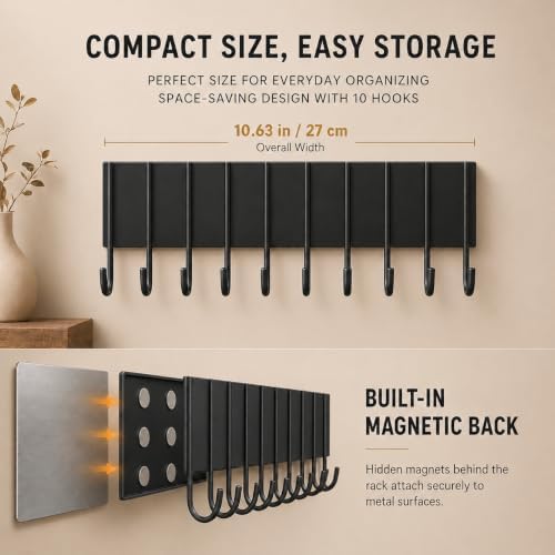2Pcs Magnetic Key Holder For Fridge With 10 Hooks, Magnetic Utensil Holder For Wall, Strong Magnetic Key Hanger Hook Organizer, Magnent Key Rack For Kitchen Metal Door Grill Tool Coat Towel Purse - Image 6