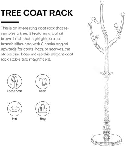 Bekrvio Wood Freestanding Coat Rack Coat Tree with Round Base, Walnut - Image 5