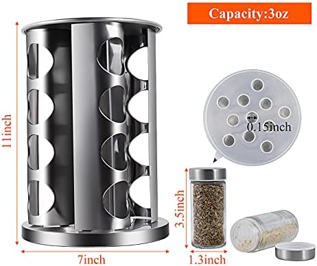 DOUBLE 2 C Revolving Countertop Spice Rack Stainless Steel Seasoning Storage Organization,Spice Carousel Tower for Kitchen Set of 16 Jars (16Jars) - Image 5