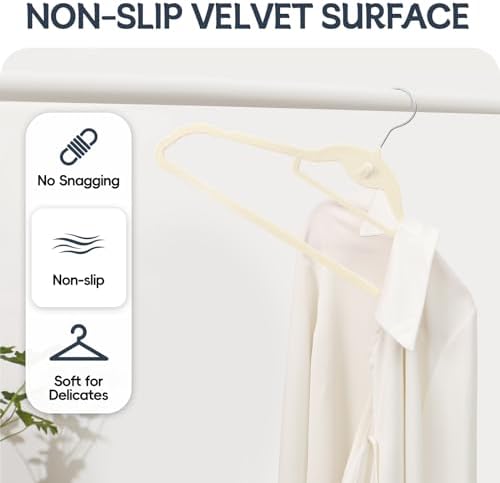 Velvet Stackable Hangers 50 Pack Space Saving Cascading Hook Ivory - Image 6