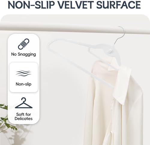Velvet Stackable Hangers 50 Pack Space Saving Cascading Hook White - Image 6