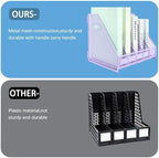 Desk Organizers Metal Magazine File Holder Racks Desktop Folder Storage Binder Organiser Document Organization for Home Office & Classroom,5 Vertical Compartments-Purple - Image 4