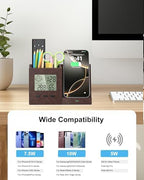 Desk Organizer with Wireless Charger, Digital Clock, Thermometer & Hygrometer - Multi-Functional Pencil Holder, Office Desk Accessories Storage Caddy for Home, Office, Men, Women (Battery Included) - Image 6