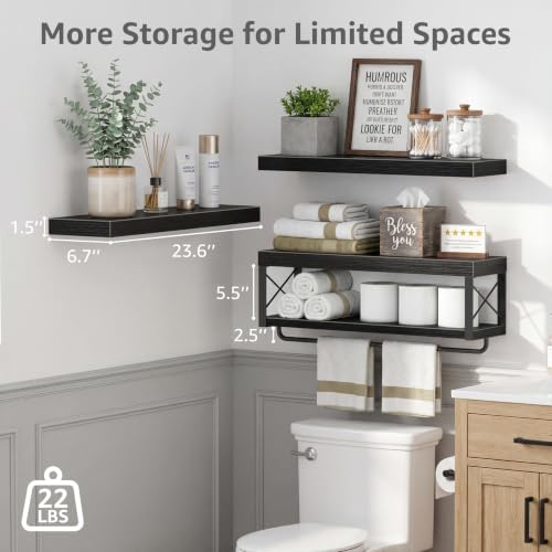 QEEIG Bathroom Shelves Over Toilet (Black, Set of 3, 23.6") - Image 3