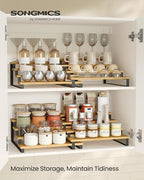 SONGMICS Display Risers, Set of 2 Engineered Wood Perfume Organizer Stand, 4-Tier Cupcake Stand Holder, Spice Rack, Shelf Risers for Figures, Dessert Shelves, Natural Beige and Ink Black UKCS216N01 - Image 2