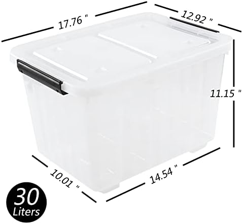 Farmoon 4 Pack 30 Quart Plastic Latching Storage Box Bin with Wheels, Clear - Image 2