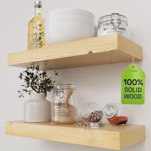 Wood Floating Shelves for Wall 16 inch, Natural Wood, Bathroom Wooden Shelf by BAOBABWORKSHOP