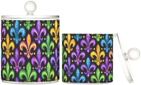 Mardi Gras Purple Green Qtip Holder Waterproof Dustproof Apothecary Jars with Lids For Bathroom Cotton Swabs Makeup Sponges Floss Picks Bath Salts 2 Pack by Tatenale